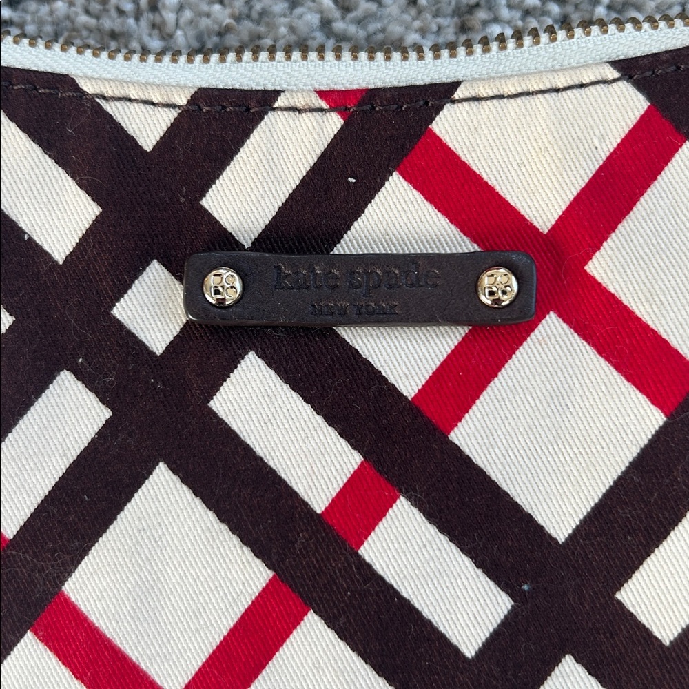 Cute Kate Spade Fabric Shoulder Bag - Cream with Brown and Red Pattern